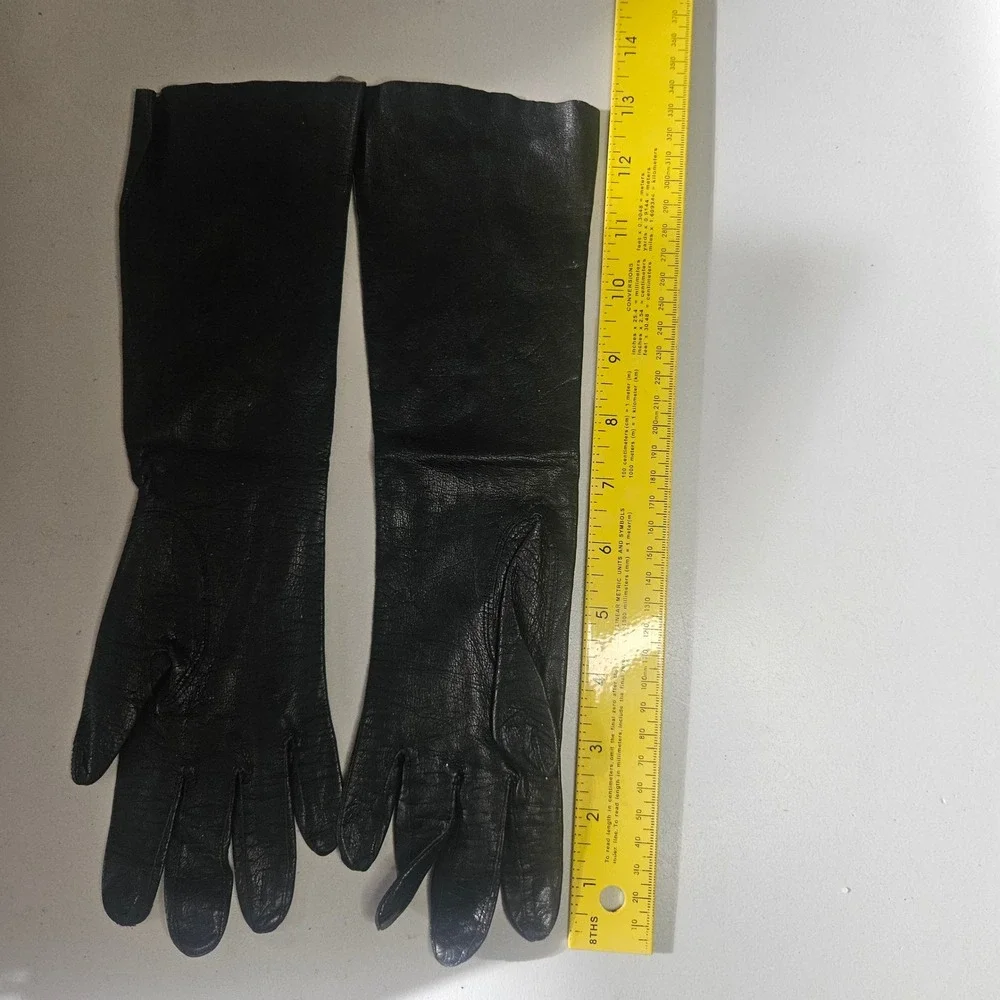 Grandoe Vintage Black Leather Opera Length Evening Gloves Size‎ 6.5 Soapable 60s